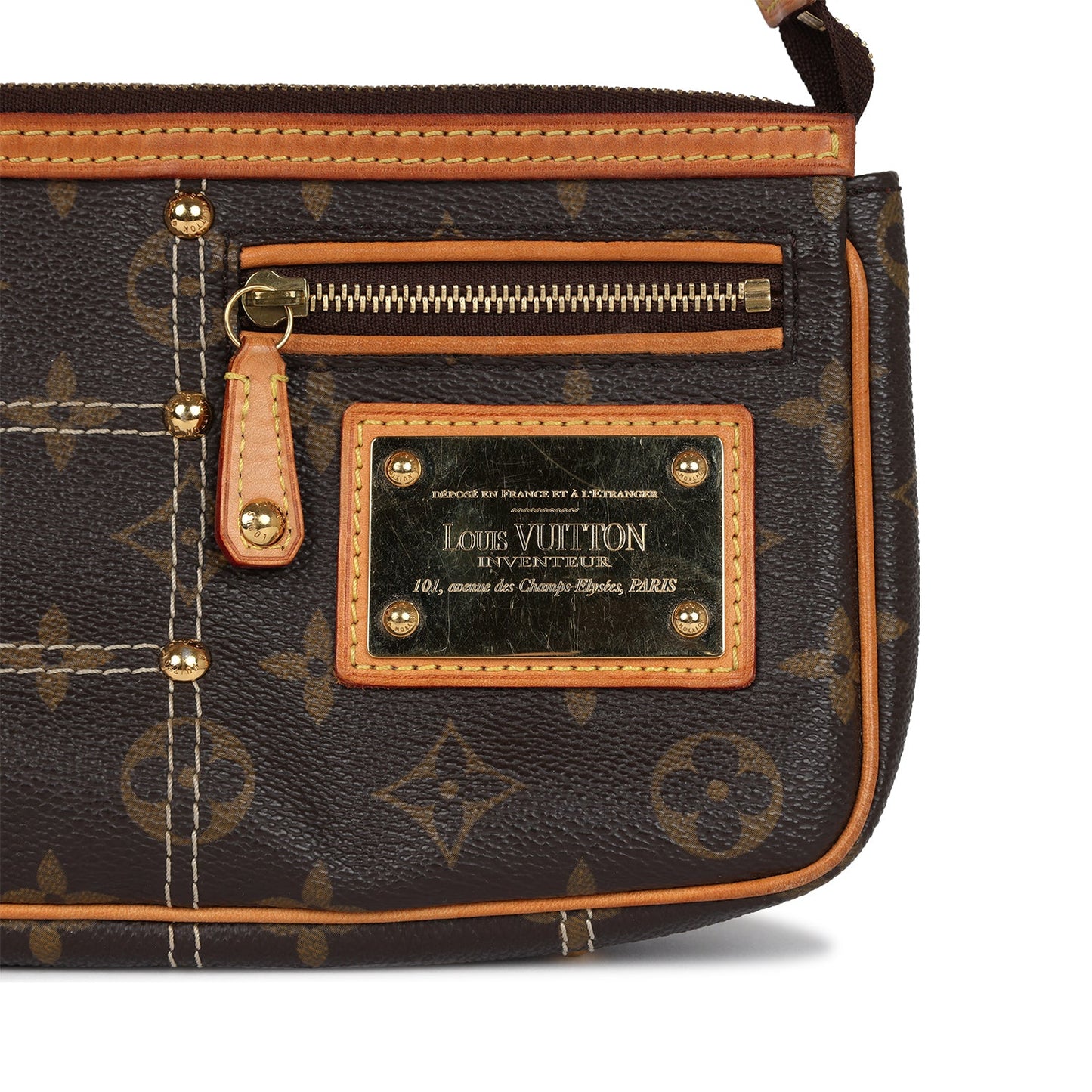 Louis Vuitton Pochette Accessories Brown Monogram Rivet Gold Hardware