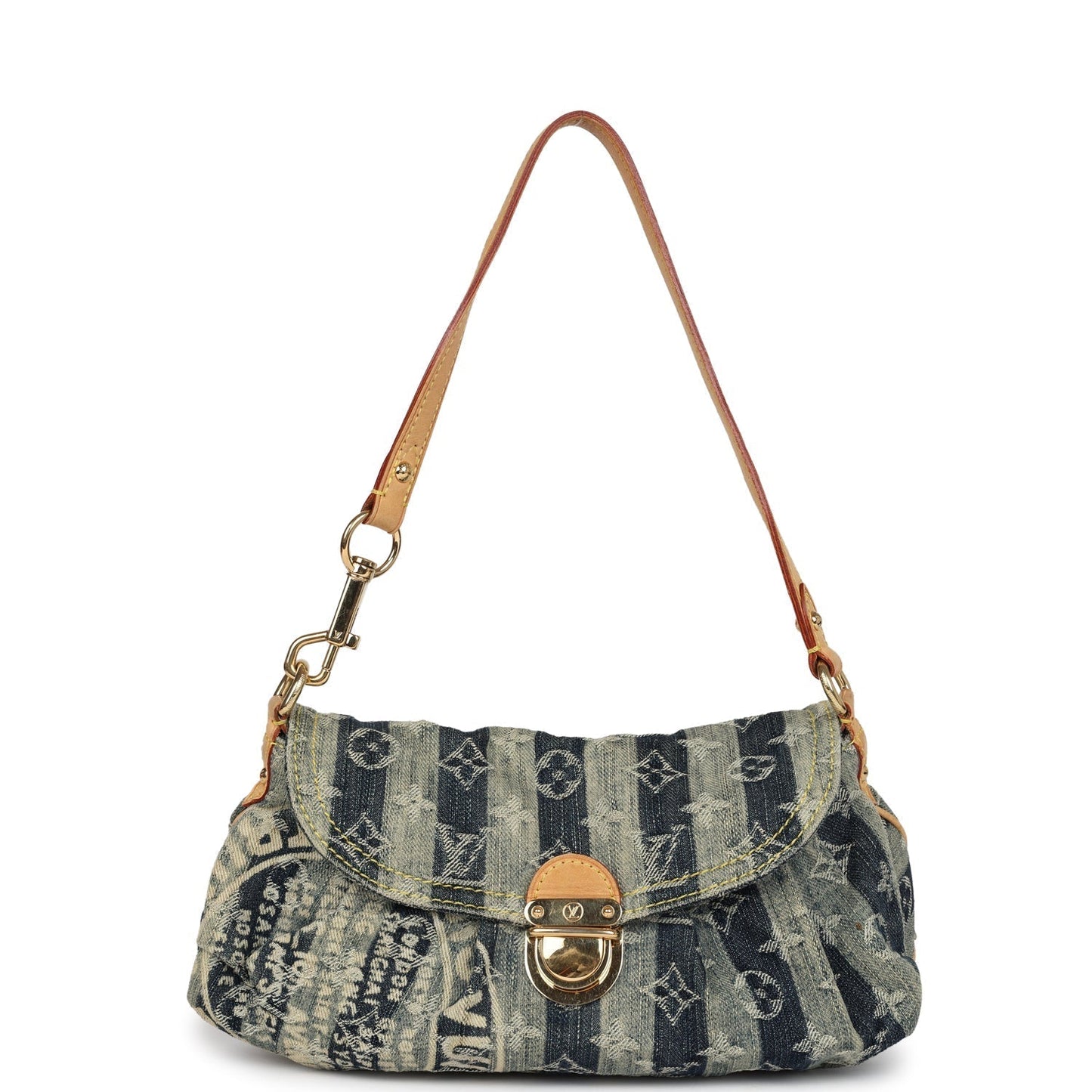 Louis Vuitton Mini Striped Pleaty Raye Blue Washed Monogram Denim Gold Hardware