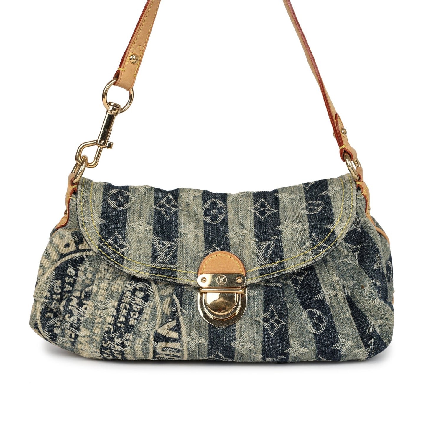 Louis Vuitton Mini Striped Pleaty Raye Blue Washed Monogram Denim Gold Hardware