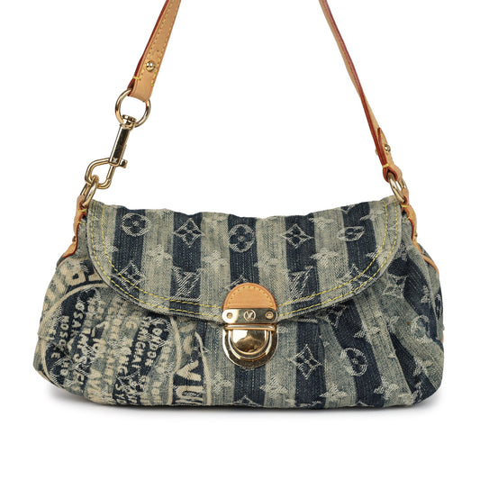 Louis Vuitton Mini Striped Pleaty Raye Blue Washed Monogram Denim Gold Hardware