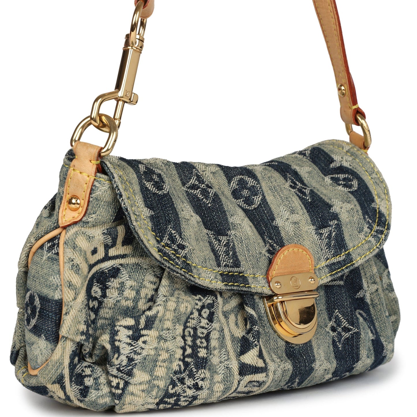 Louis Vuitton Mini Striped Pleaty Raye Blue Washed Monogram Denim Gold Hardware