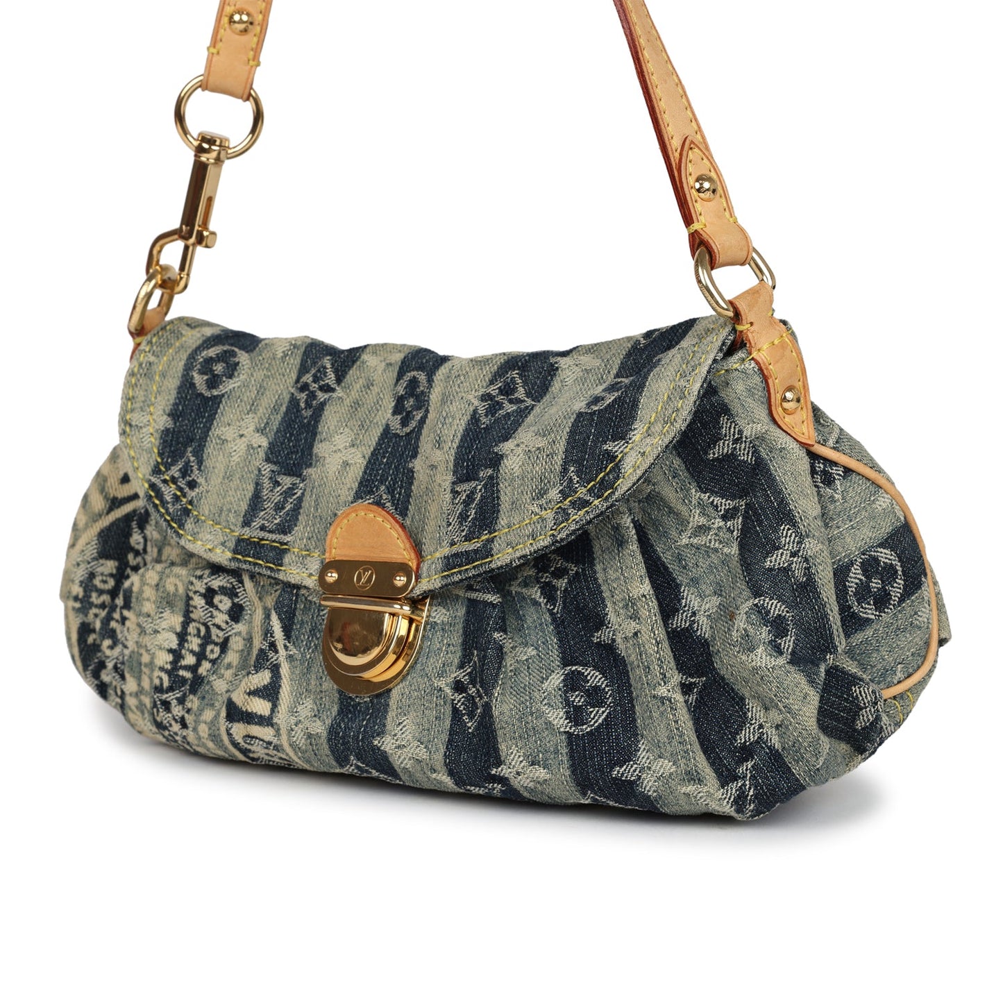Louis Vuitton Mini Striped Pleaty Raye Blue Washed Monogram Denim Gold Hardware