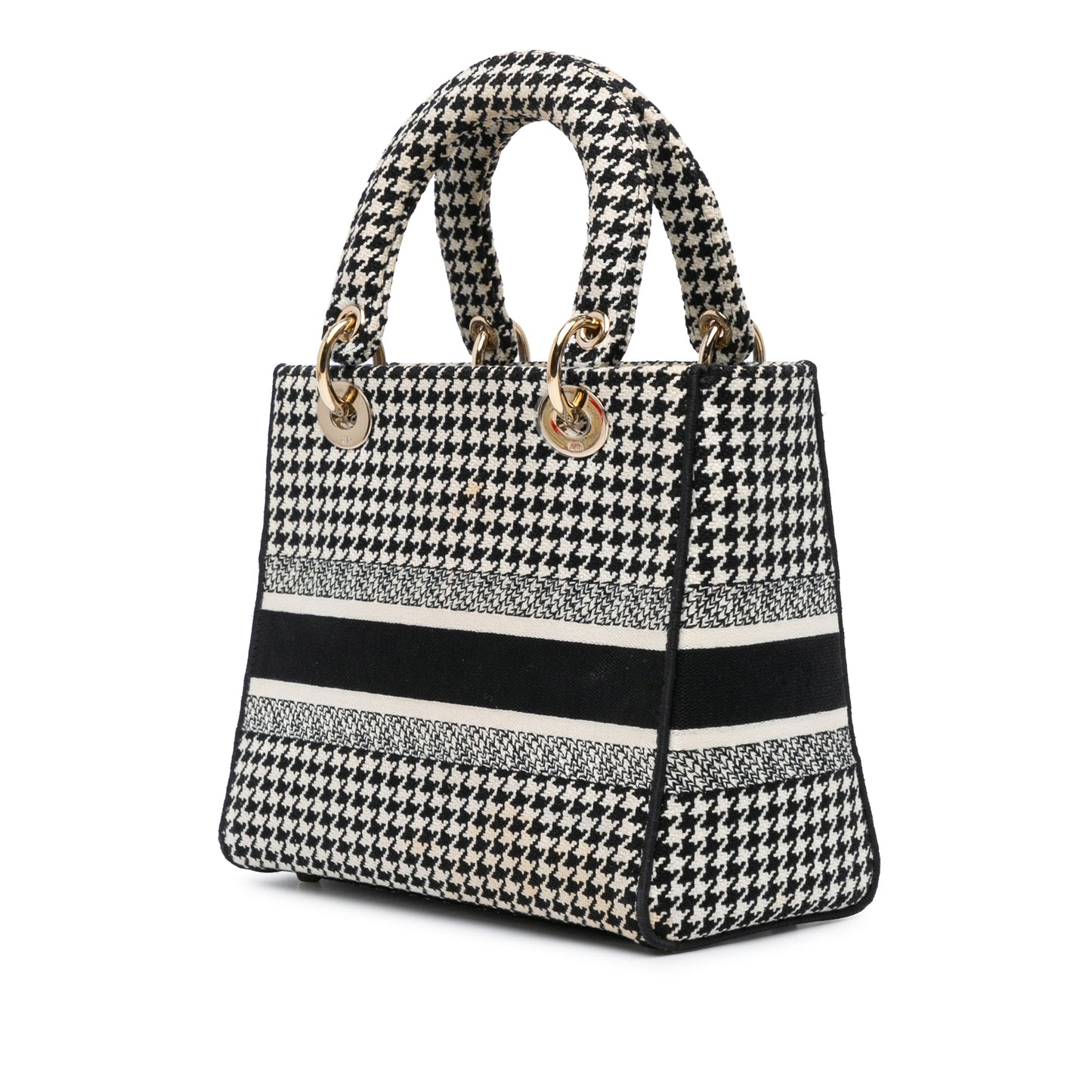 Dior Medium Canvas Houndstooth Embroidered Lady D Lite Black