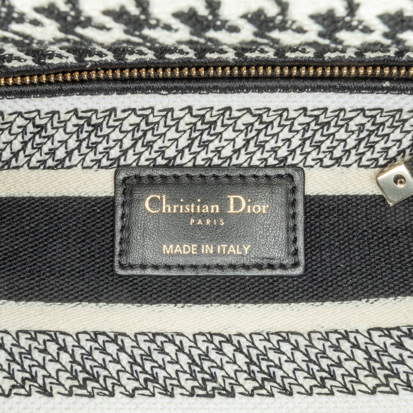 Dior Medium Canvas Houndstooth Embroidered Lady D Lite Black