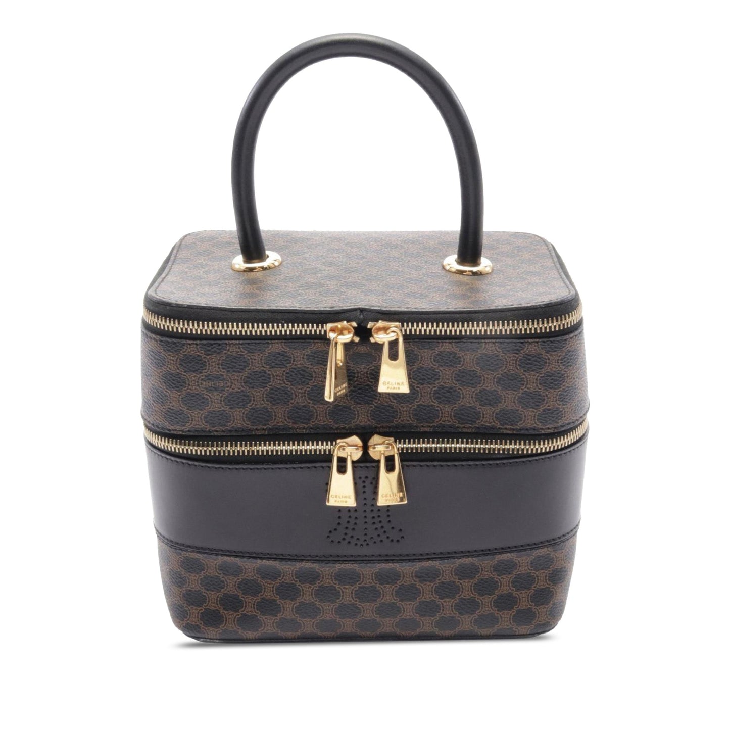 Celine Macadam Coated Canvas Double Zip Vanity Bag Brown