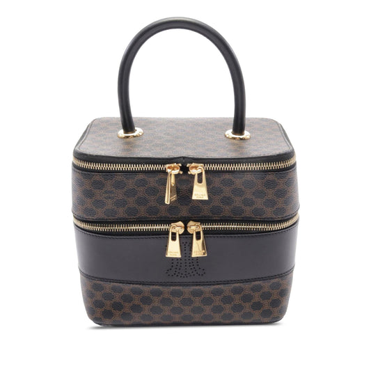 Celine Macadam Coated Canvas Double Zip Vanity Bag Brown