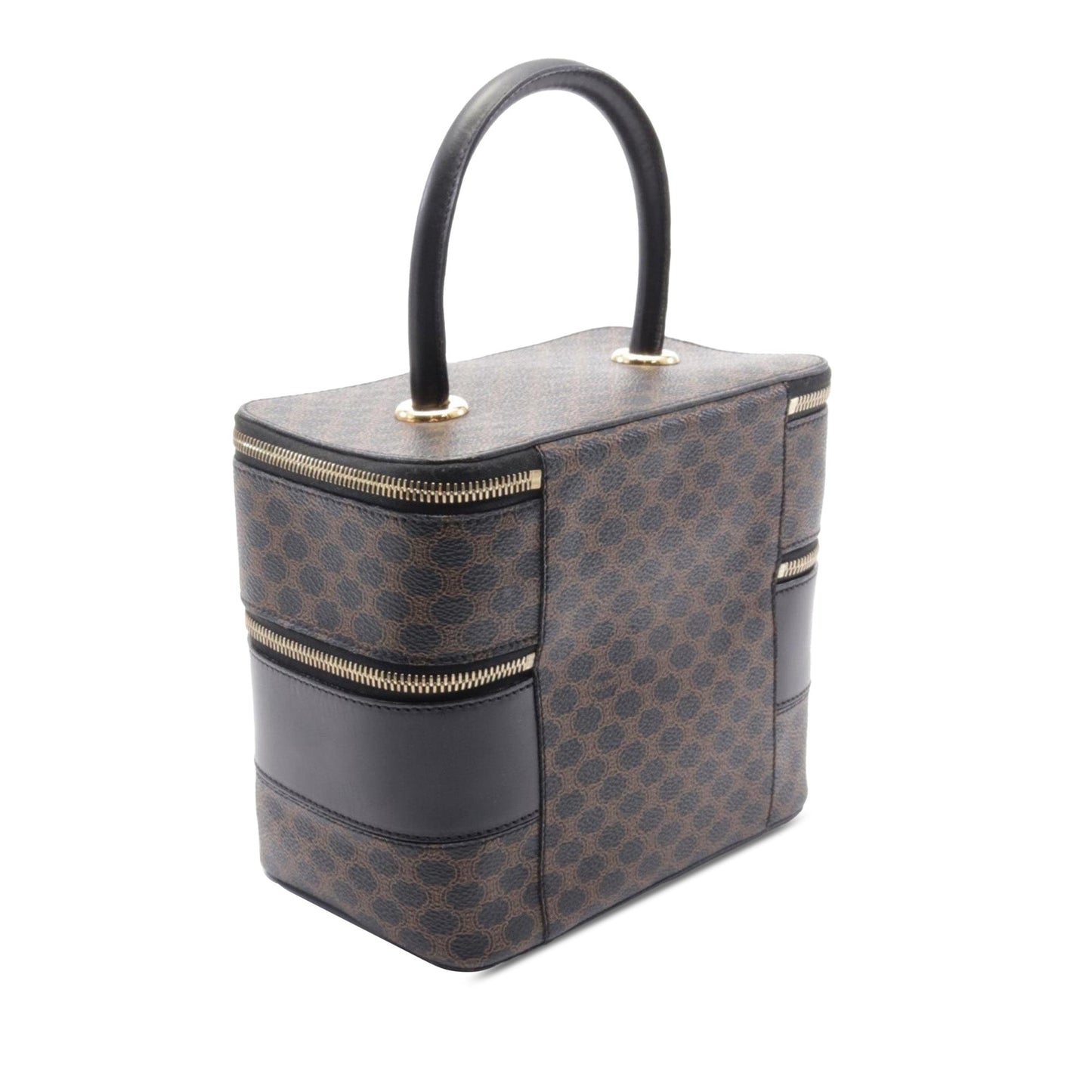 Celine Macadam Coated Canvas Double Zip Vanity Bag Brown