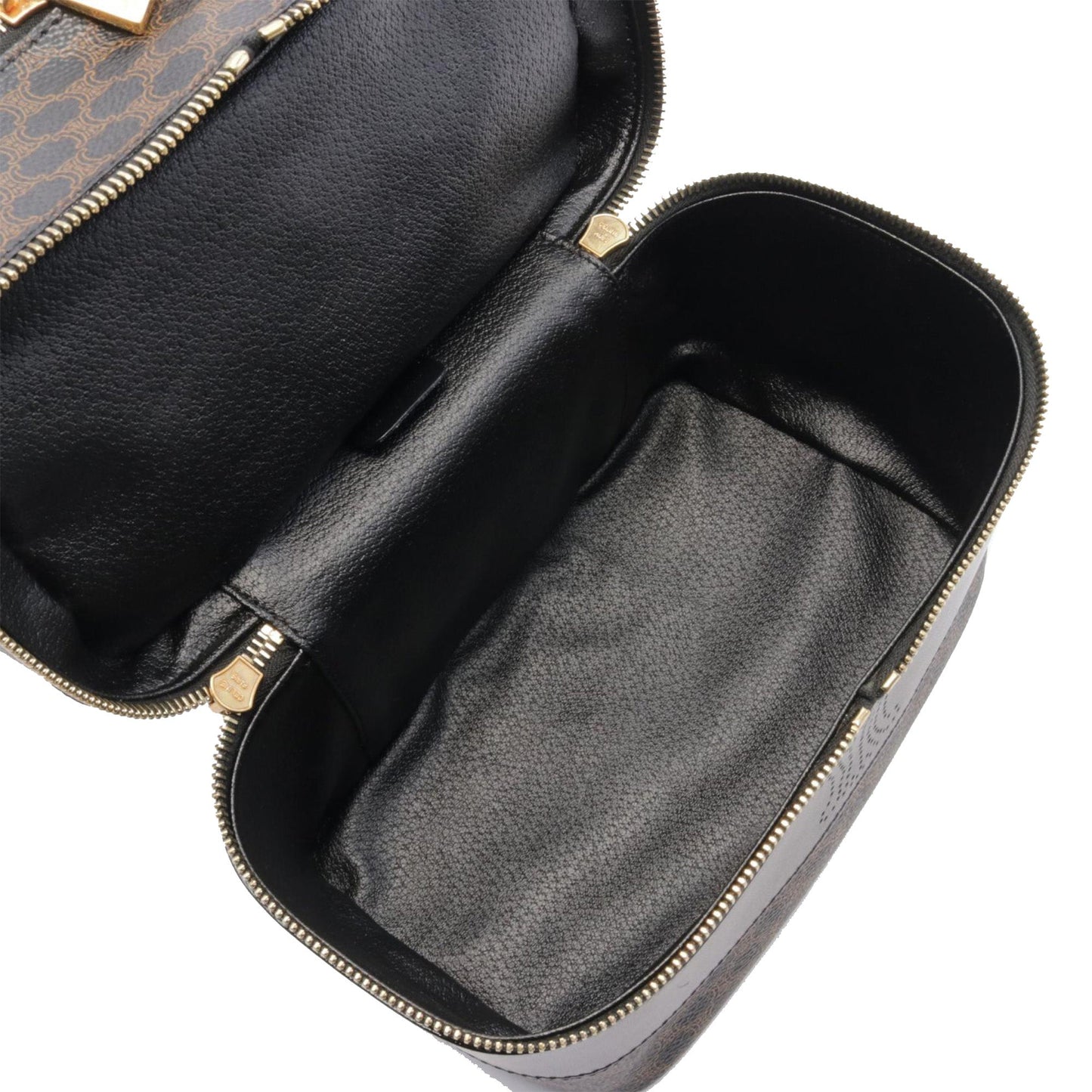 Celine Macadam Coated Canvas Double Zip Vanity Bag Brown