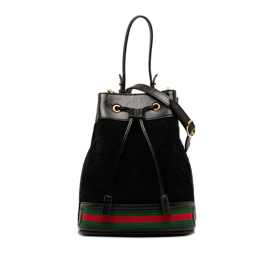 Gucci Suede Ophidia Web Bucket Bag Black