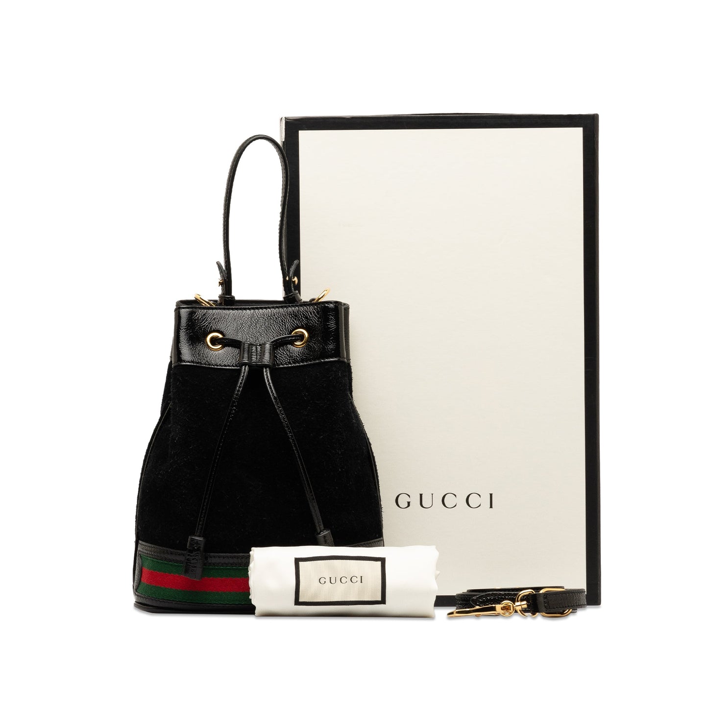 Gucci Suede Ophidia Web Bucket Bag Black
