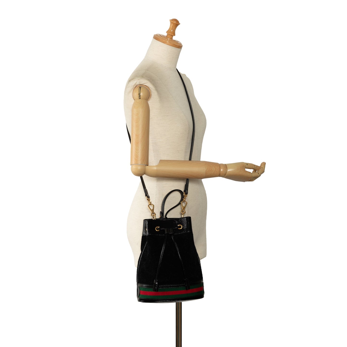 Gucci Suede Ophidia Web Bucket Bag Black