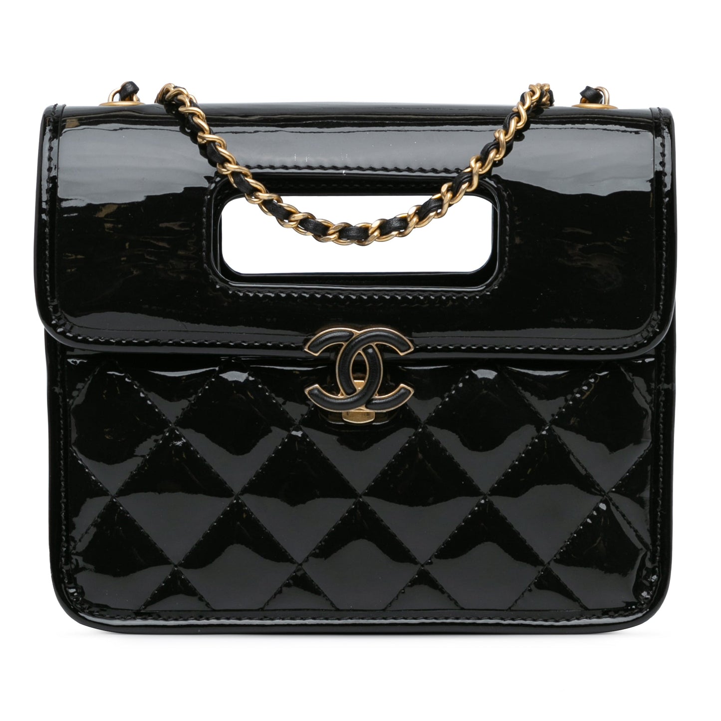 Chanel Mini Quilted Patent Graphic Catch Flap Black
