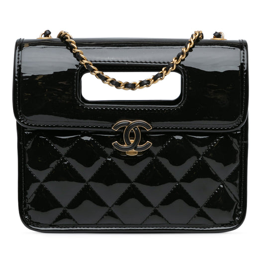Chanel Mini Quilted Patent Graphic Catch Flap Black