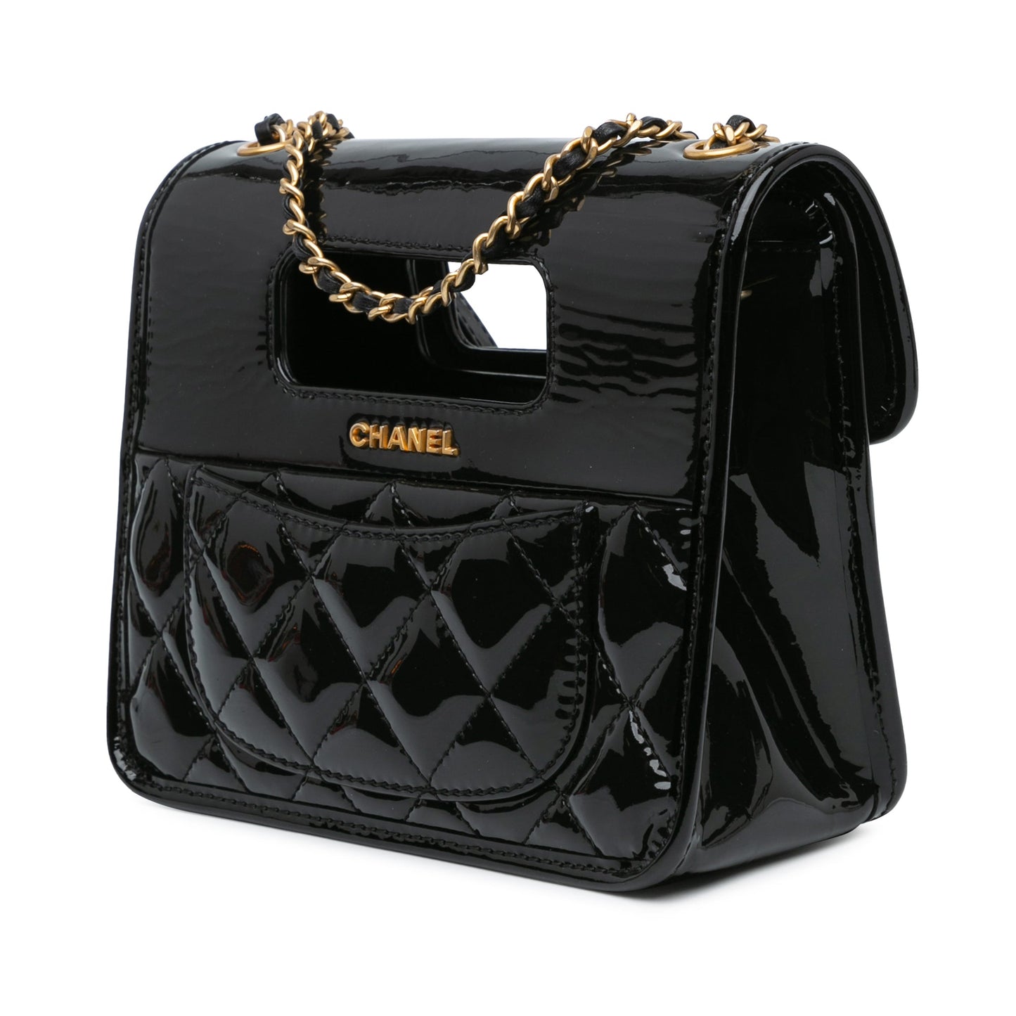 Chanel Mini Quilted Patent Graphic Catch Flap Black