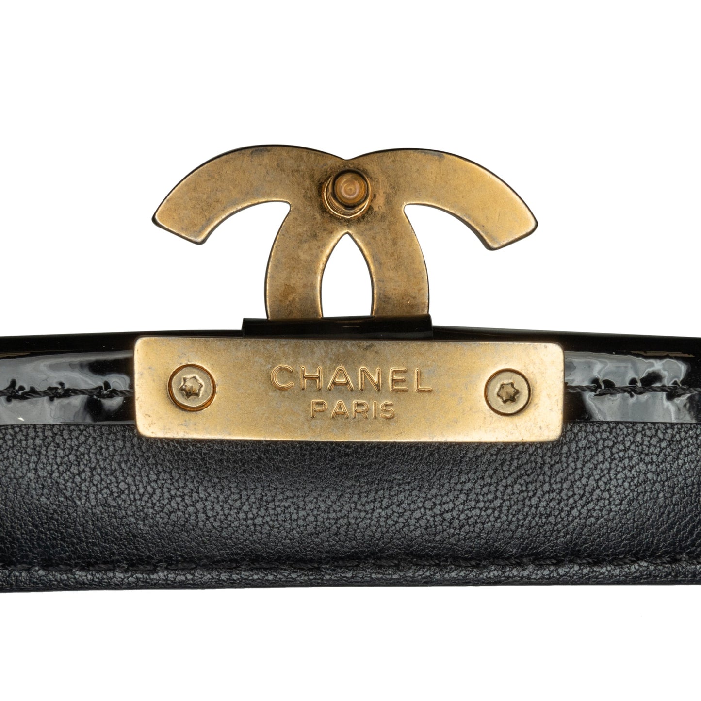 Chanel Mini Quilted Patent Graphic Catch Flap Black