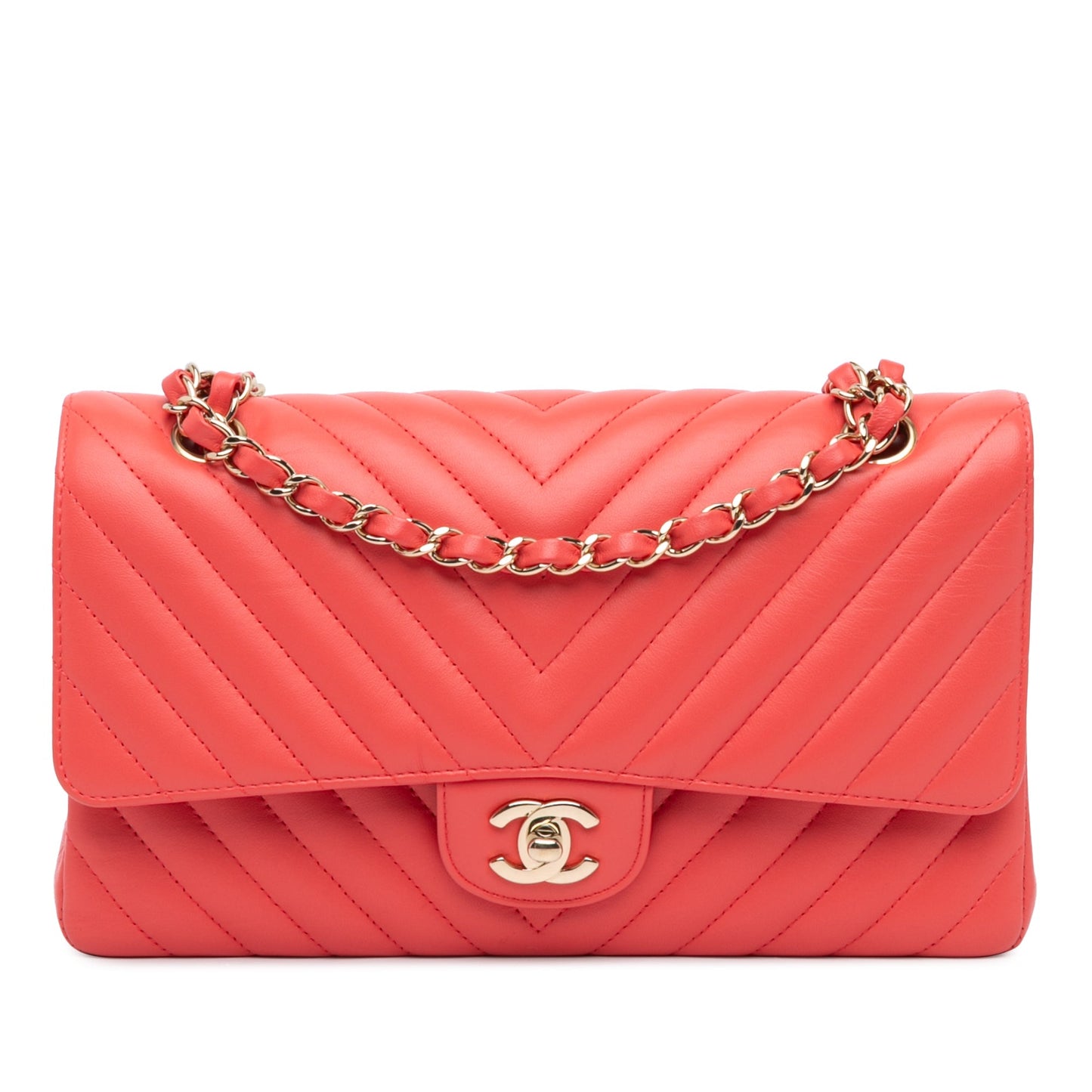 Chanel Medium Classic Chevron Lambskin Double Flap Red