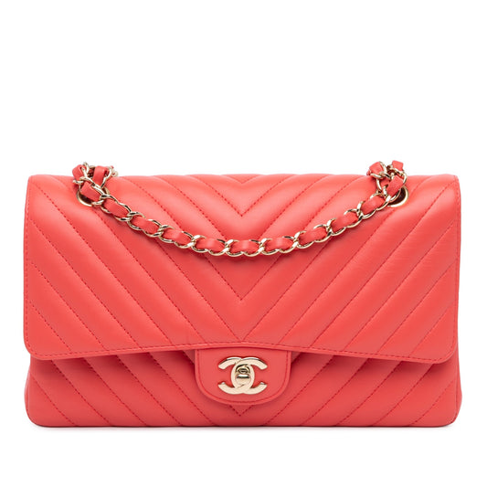 Chanel Medium Classic Chevron Lambskin Double Flap Red