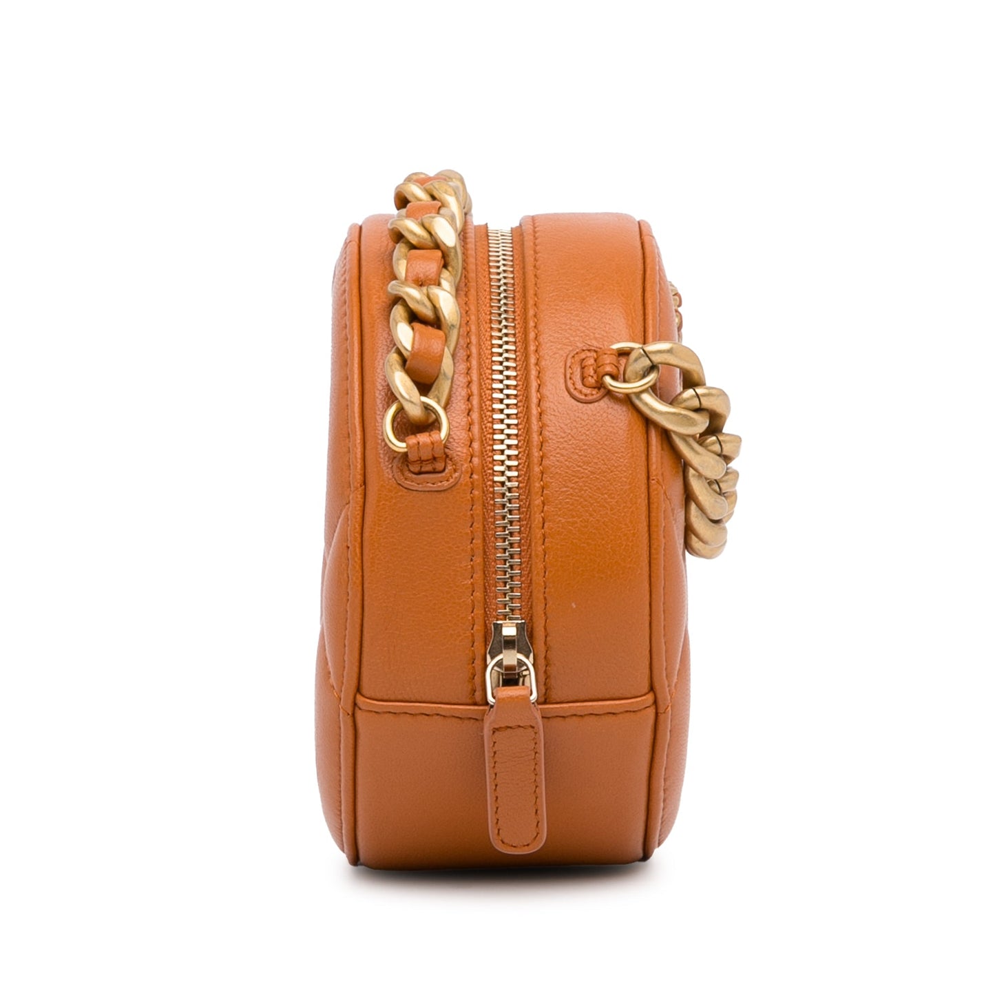 Chanel Lambskin 19 Round Clutch with Chain Brown