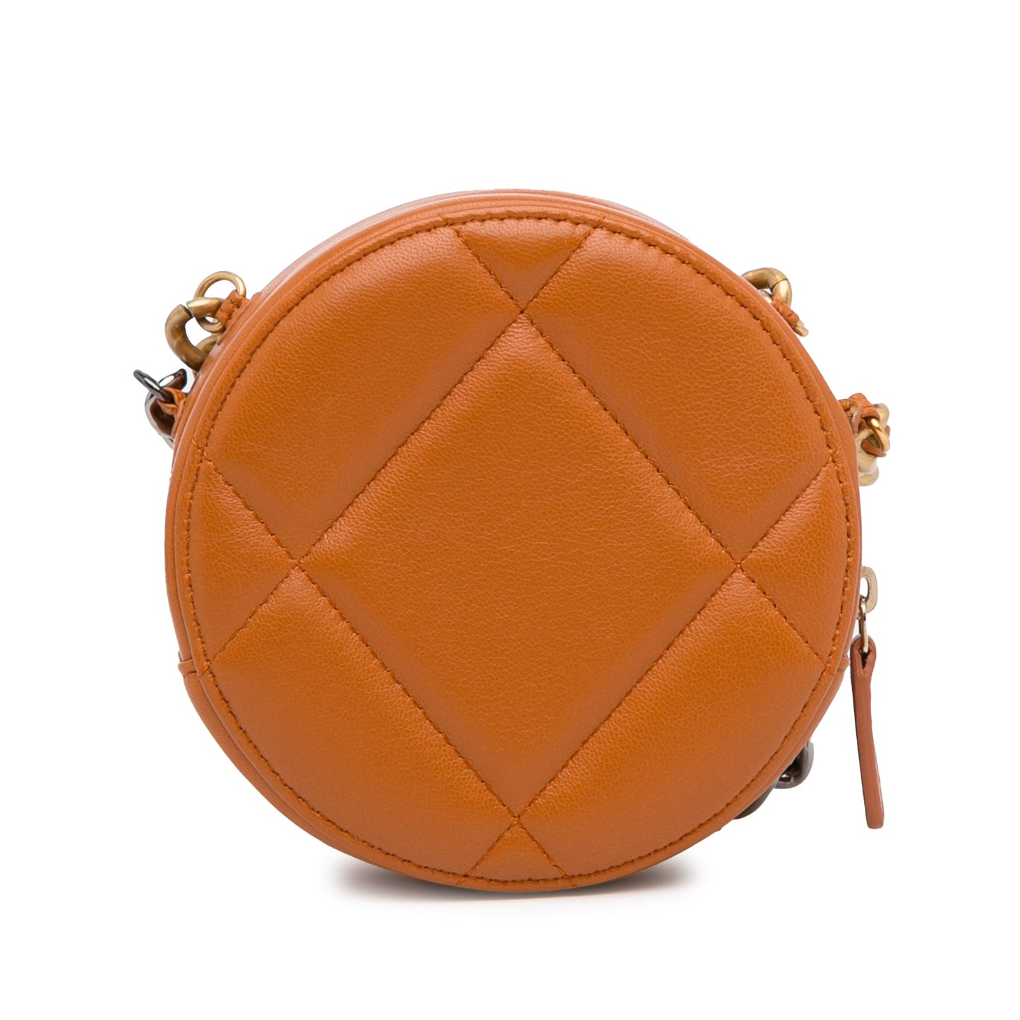 Chanel Lambskin 19 Round Clutch with Chain Brown