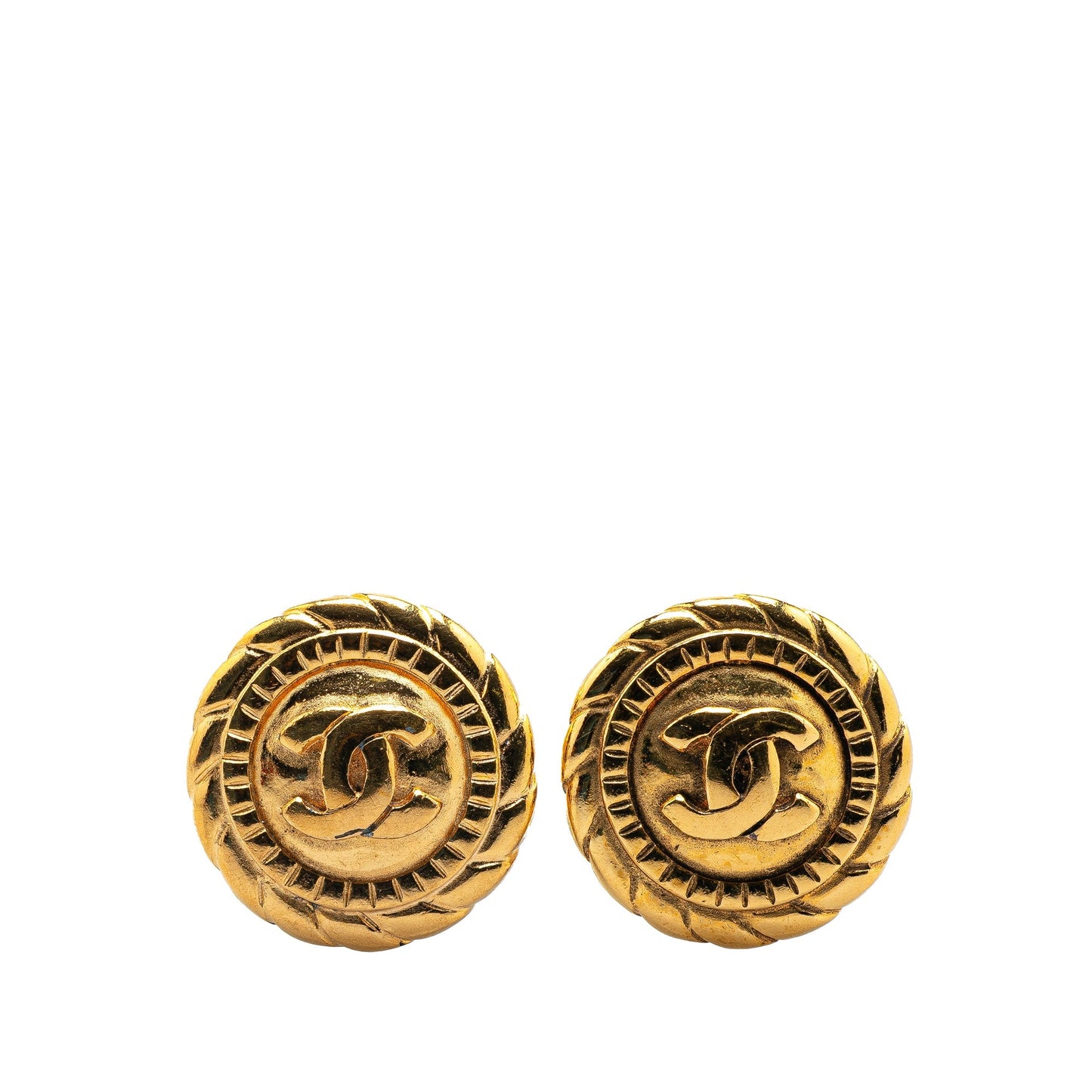 Chanel Gold Plated CC Round Clip on Earrings Gold