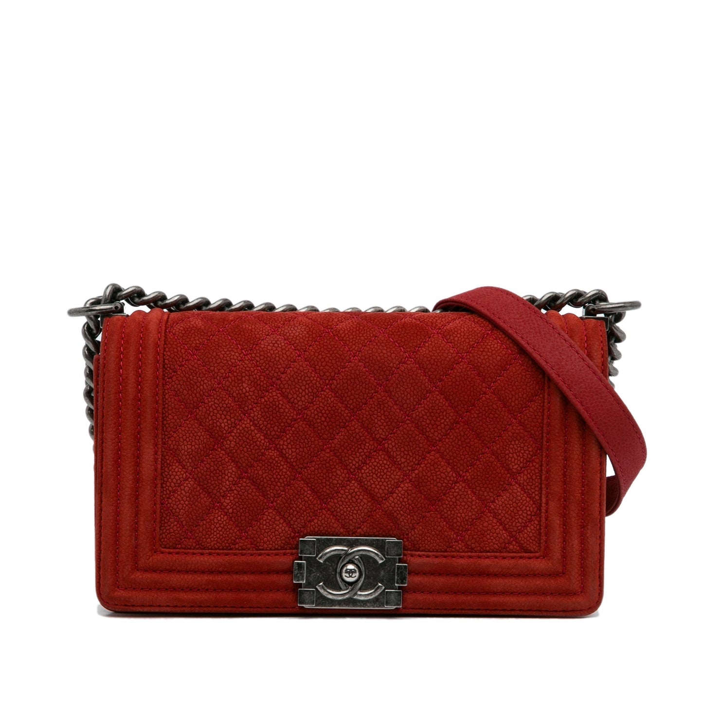 Chanel Old Medium Quilted Caviar Boy Flap Red