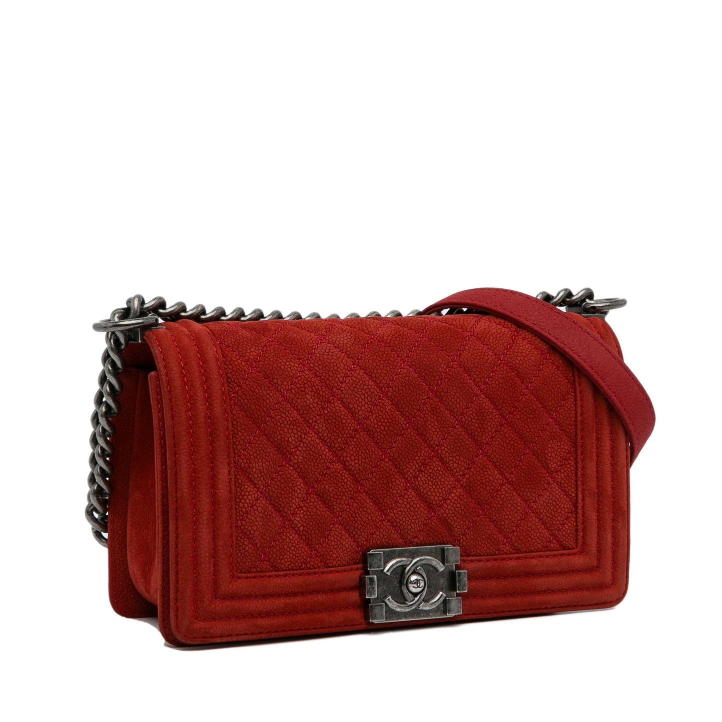 Chanel Old Medium Quilted Caviar Boy Flap Red