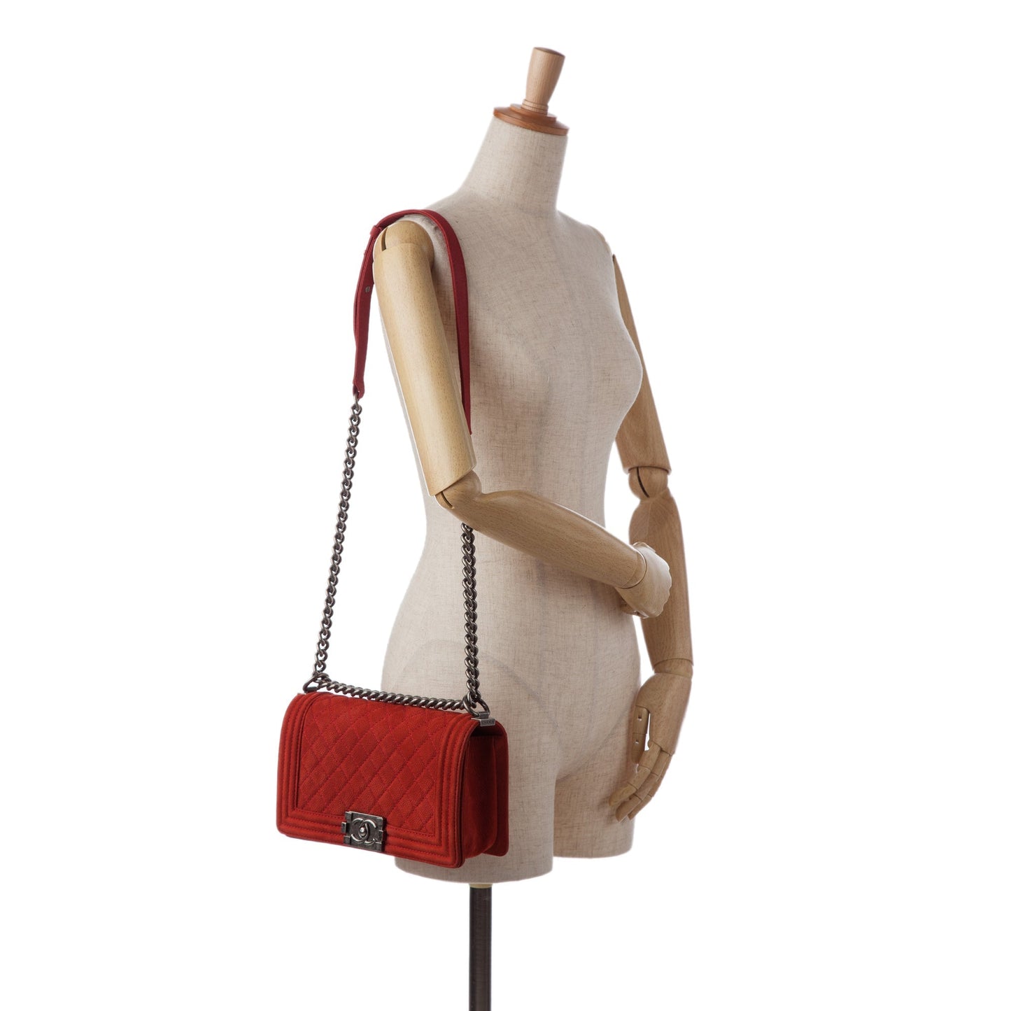 Chanel Old Medium Quilted Caviar Boy Flap Red