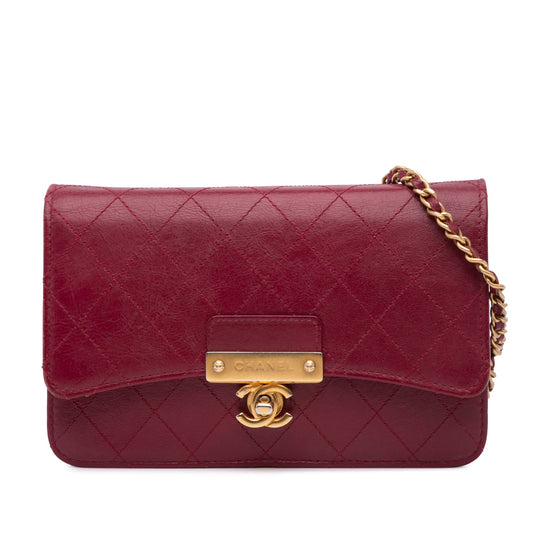Chanel Stitched Goatskin Golden CC Wallet On Chain Red