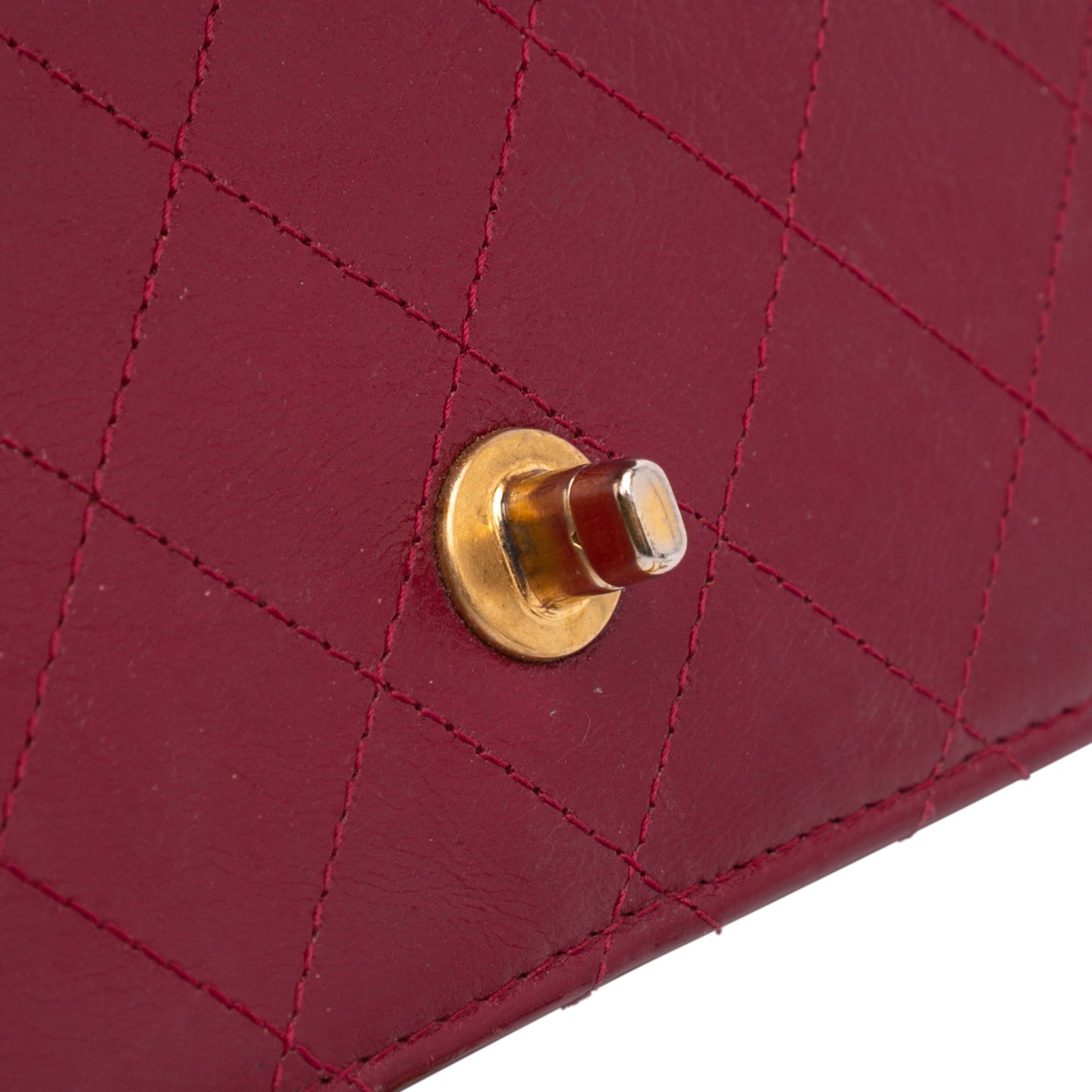 Chanel Stitched Goatskin Golden CC Wallet On Chain Red
