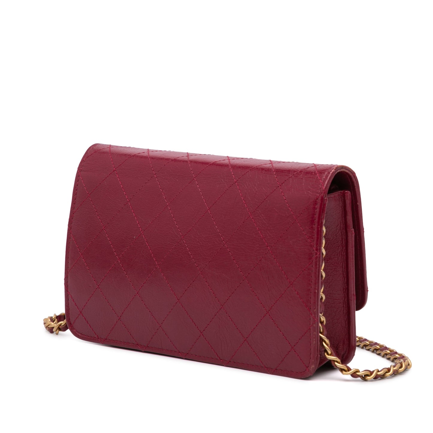 Chanel Stitched Goatskin Golden CC Wallet On Chain Red