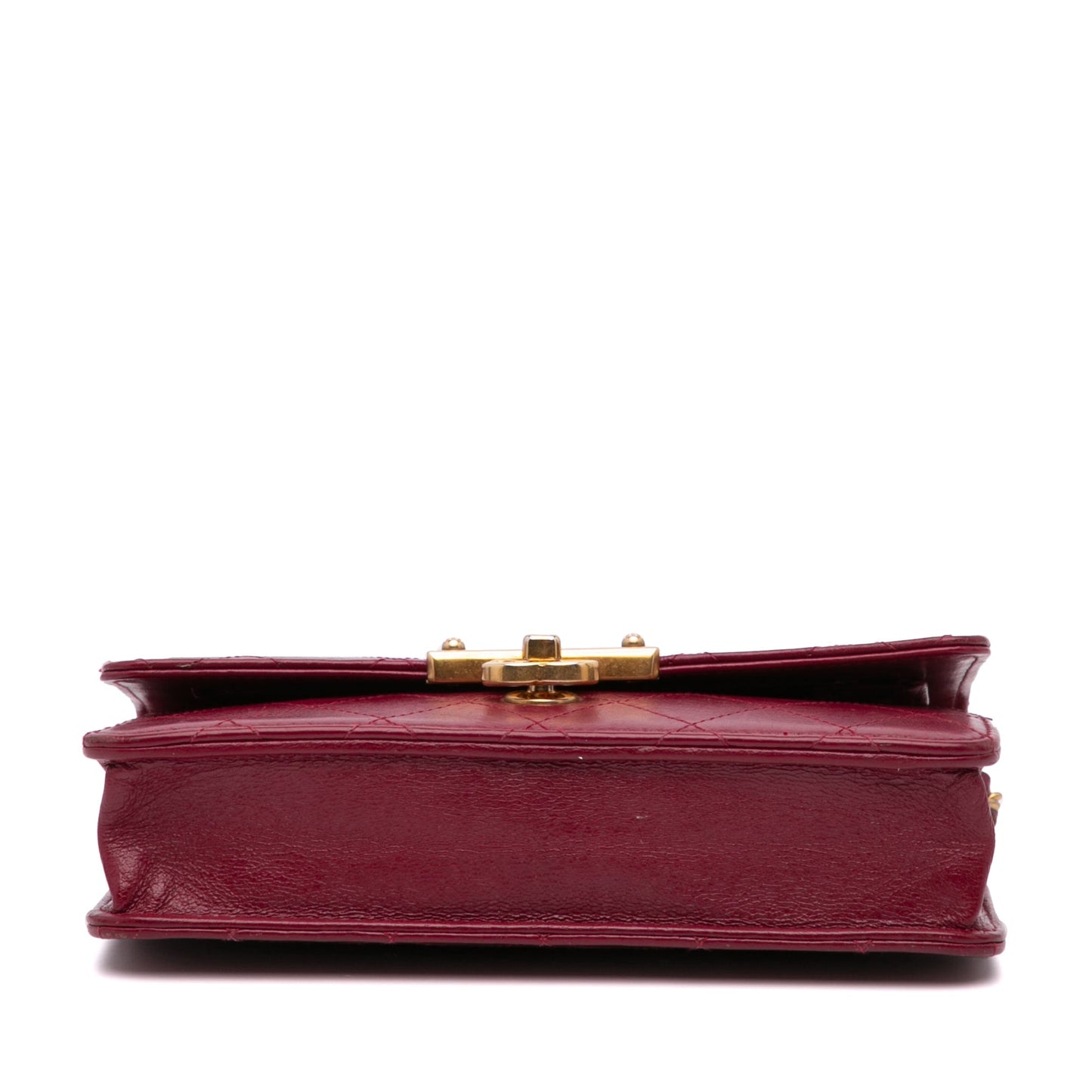 Chanel Stitched Goatskin Golden CC Wallet On Chain Red