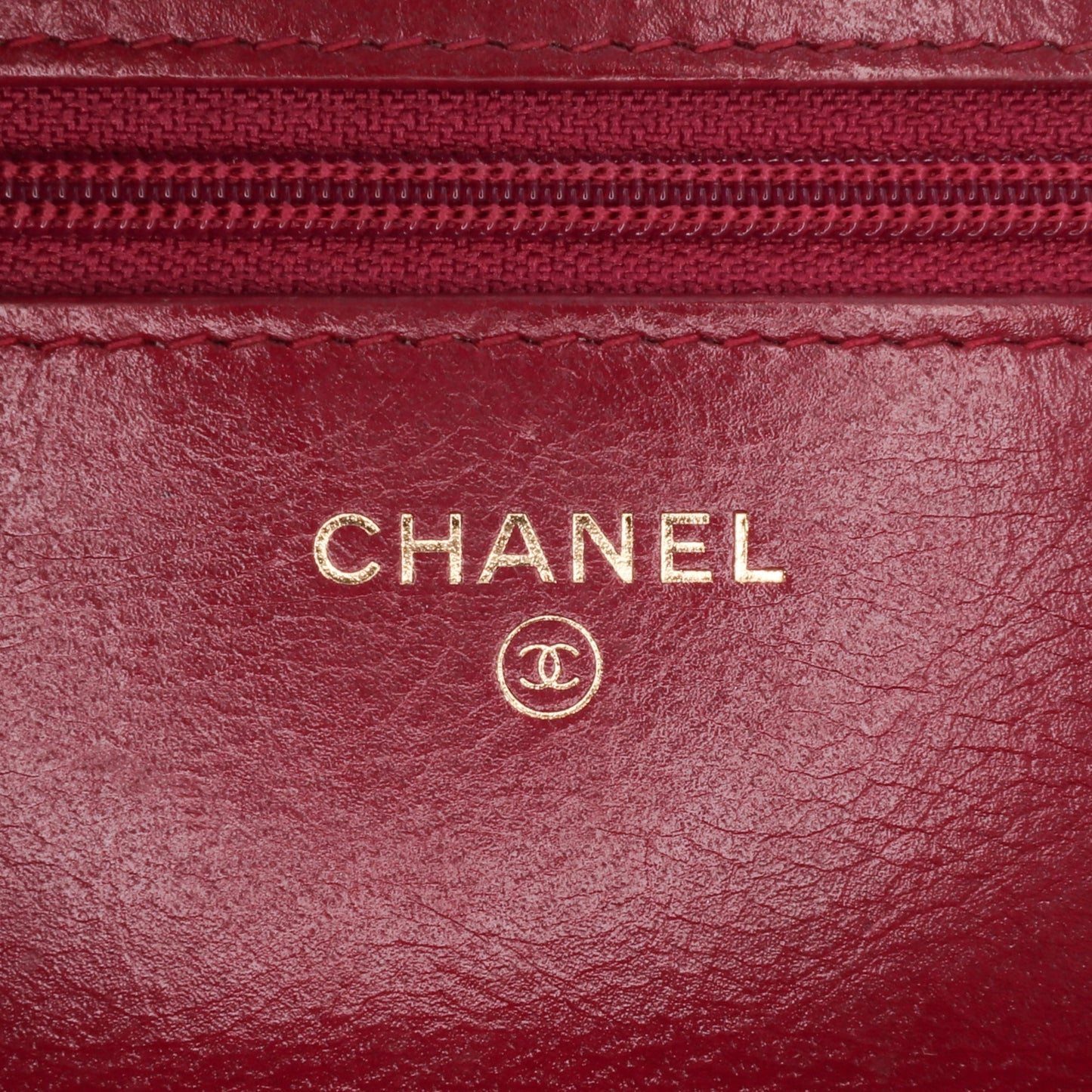 Chanel Stitched Goatskin Golden CC Wallet On Chain Red