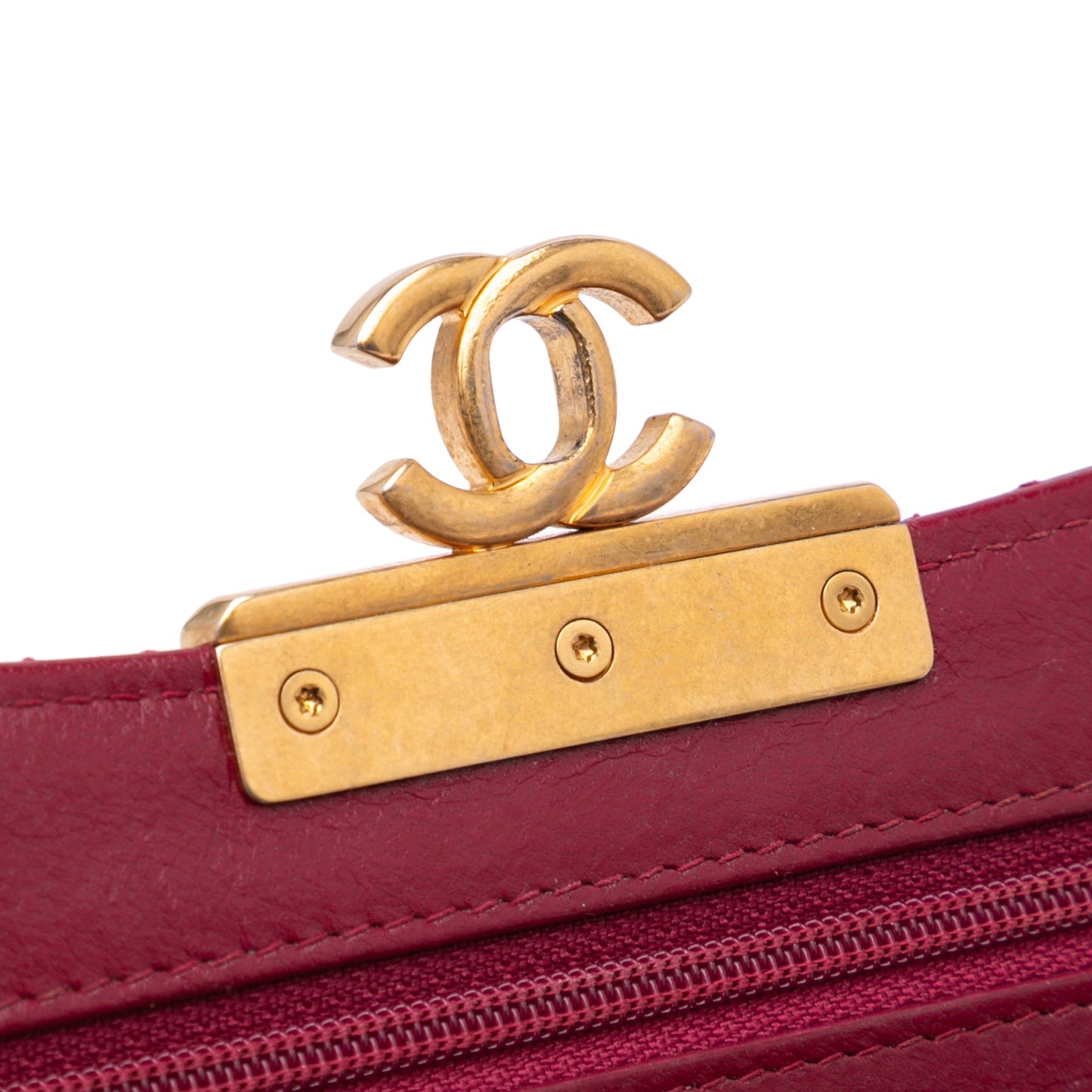 Chanel Stitched Goatskin Golden CC Wallet On Chain Red