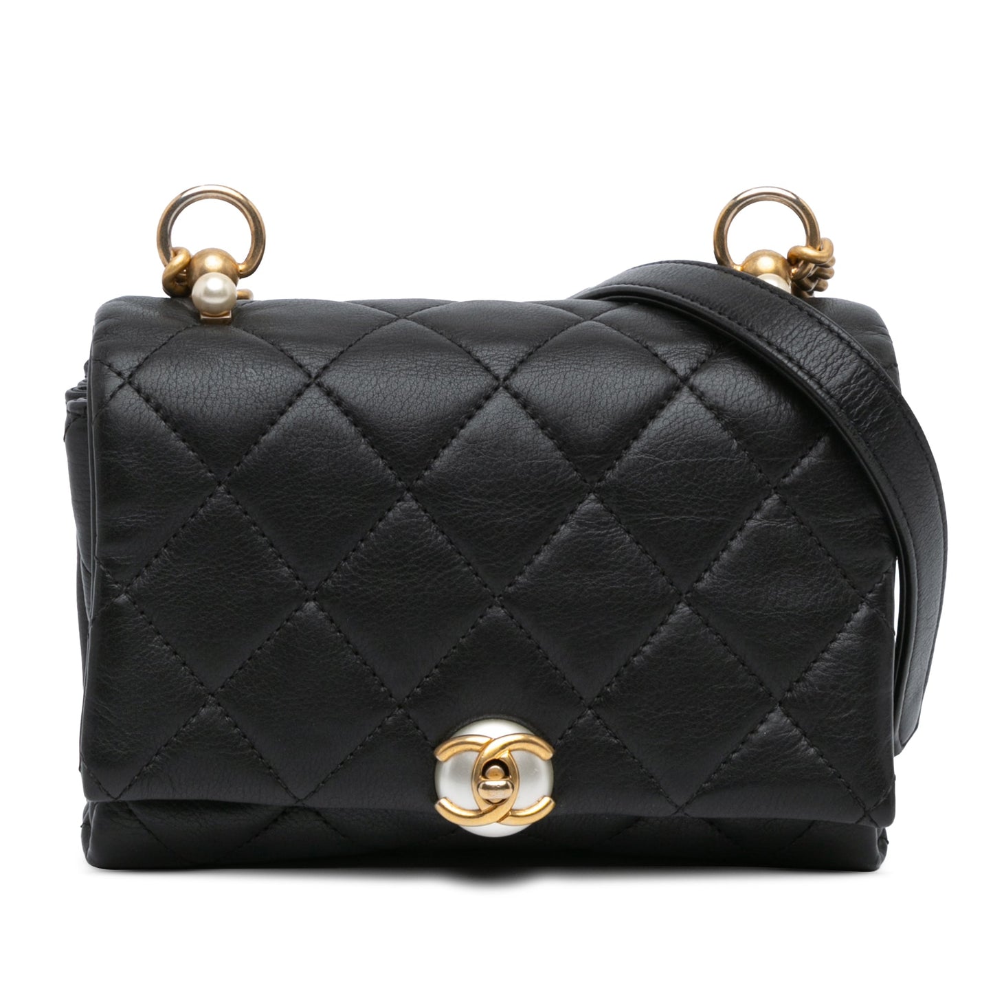 Chanel Mini Quilted Calfskin Pearl CC Accordion Flap Black