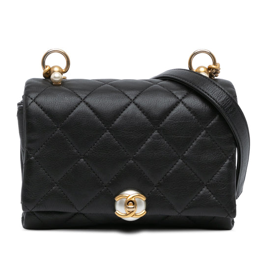 Chanel Quilted Calfskin Pearl CC Accordion Flap Black
