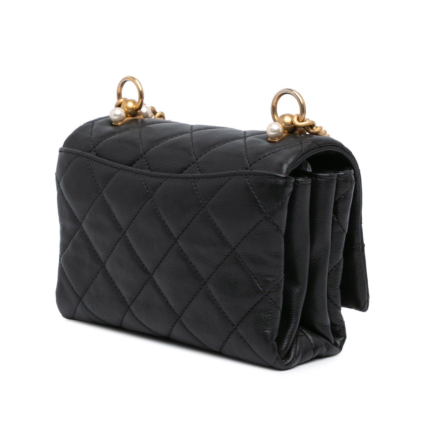 Chanel Mini Quilted Calfskin Pearl CC Accordion Flap Black