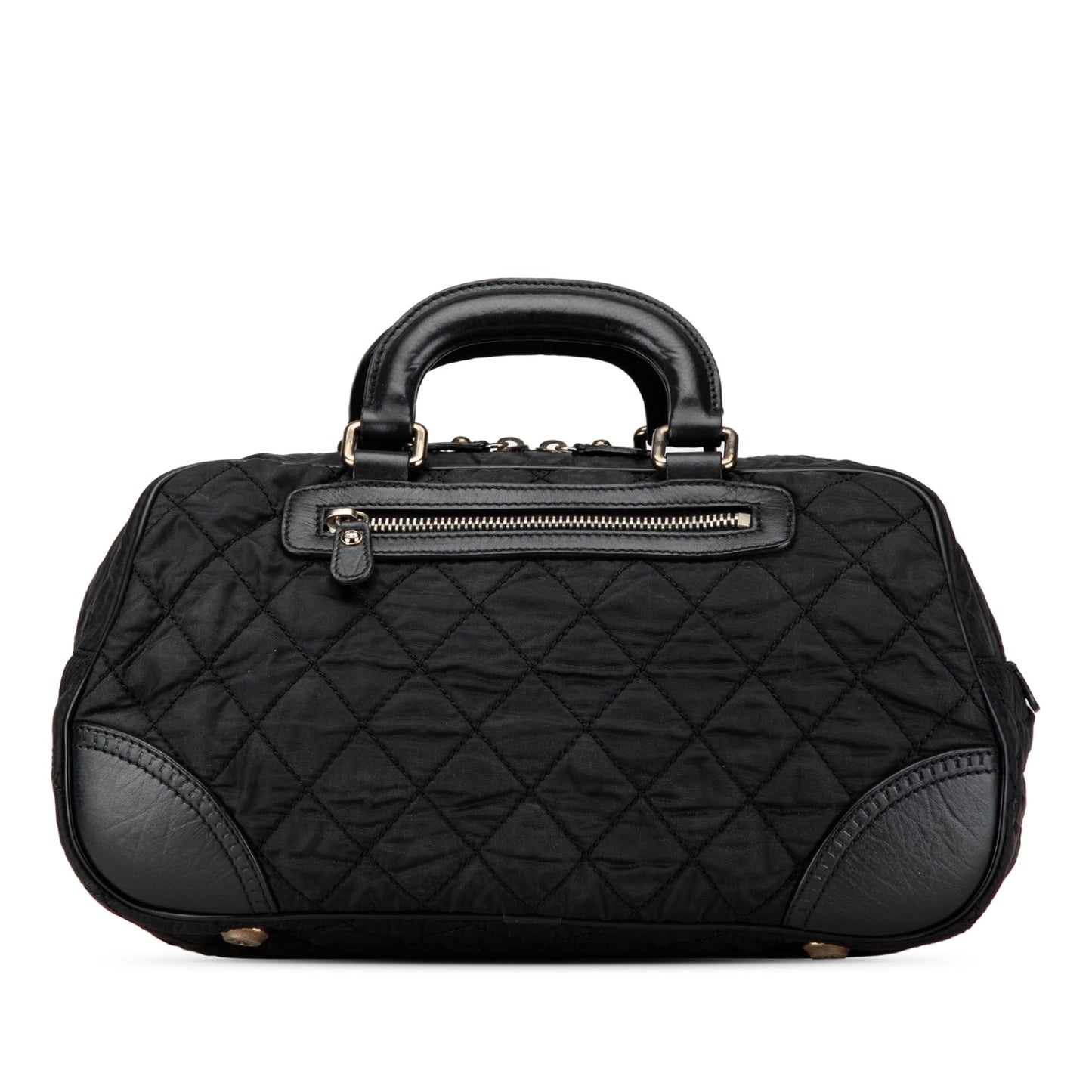 Chanel Paris New York Quilted Nylon Duffle Handbag Black