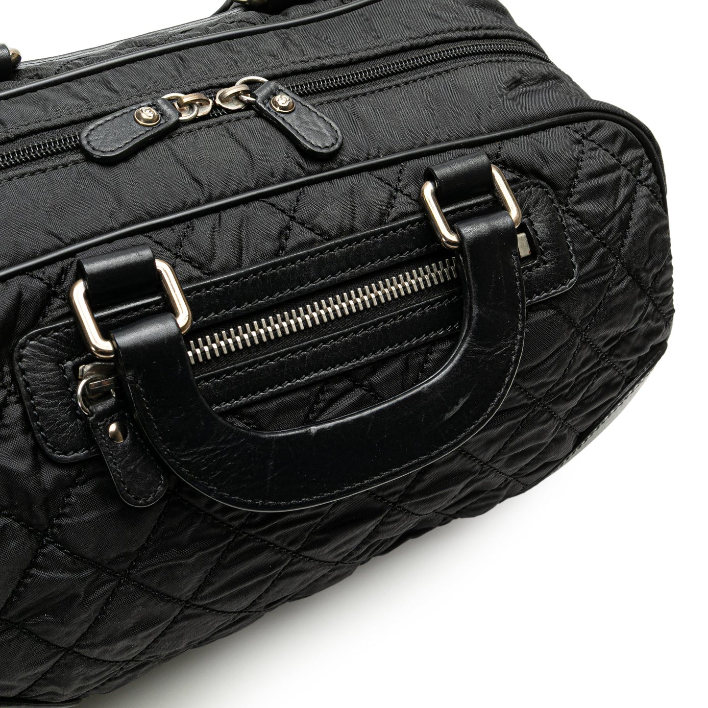 Chanel Paris New York Quilted Nylon Duffle Handbag Black