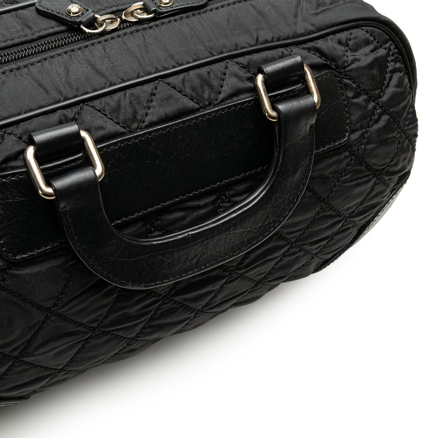 Chanel Paris New York Quilted Nylon Duffle Handbag Black