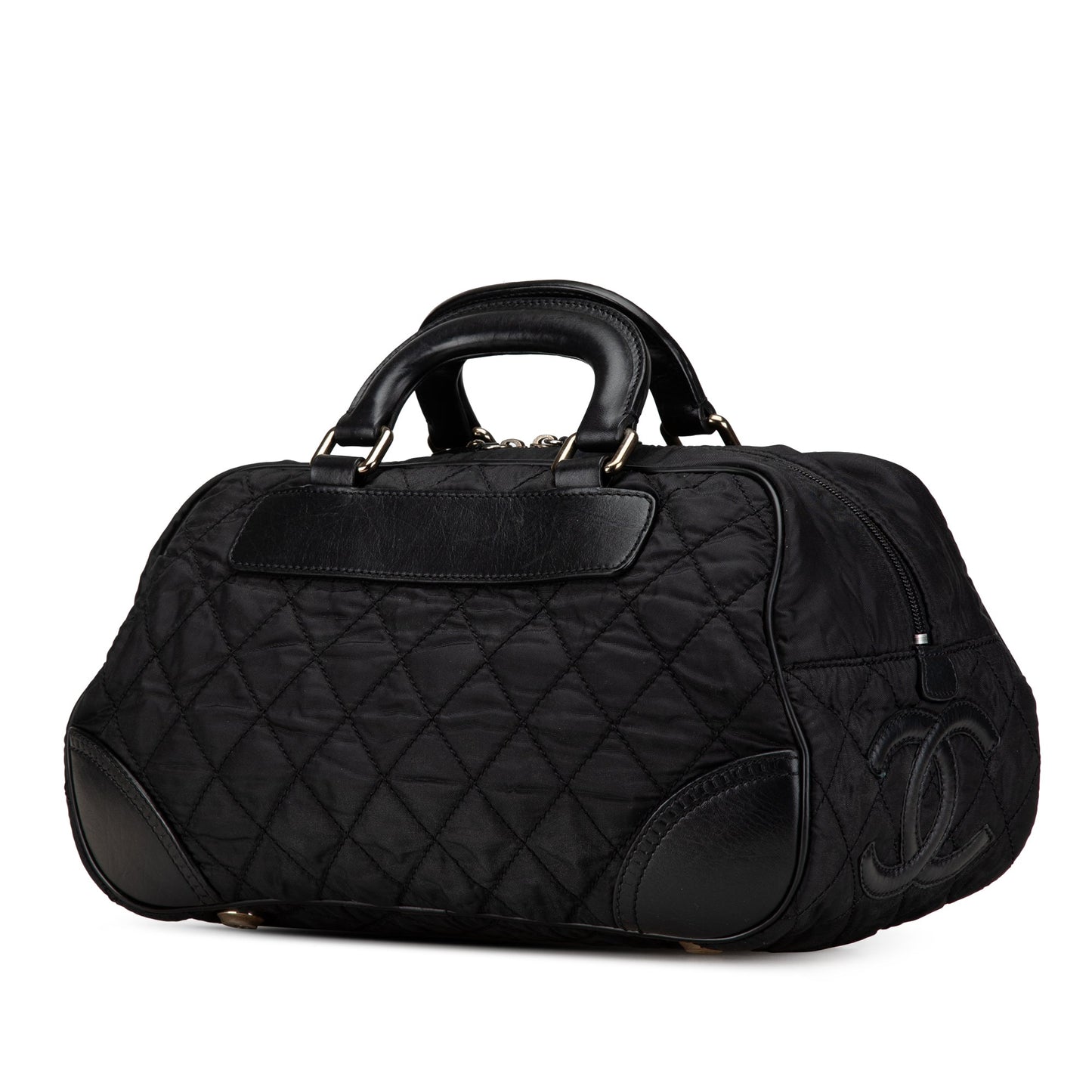 Chanel Paris New York Quilted Nylon Duffle Handbag Black