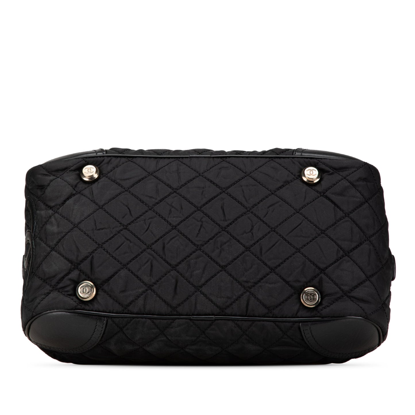 Chanel Paris New York Quilted Nylon Duffle Handbag Black