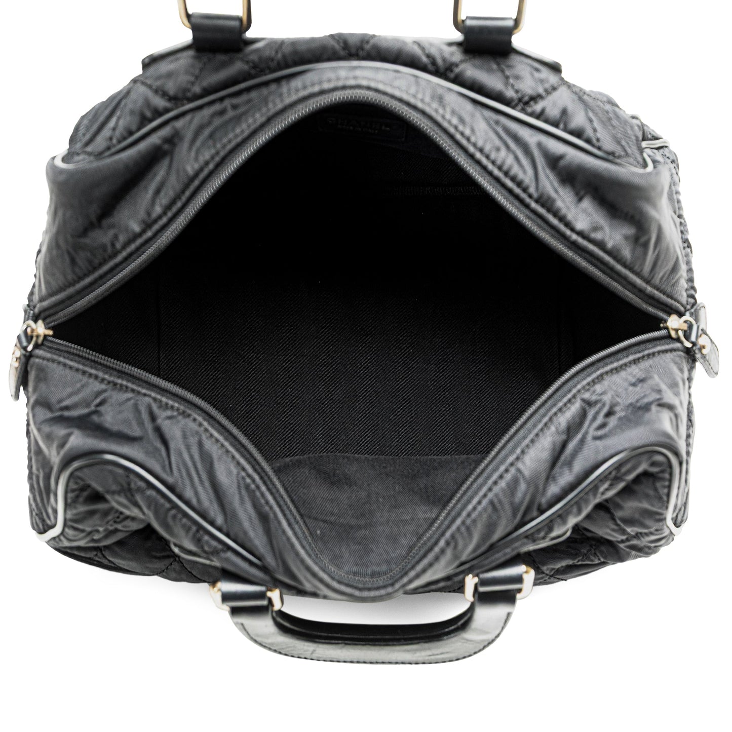 Chanel Paris New York Quilted Nylon Duffle Handbag Black