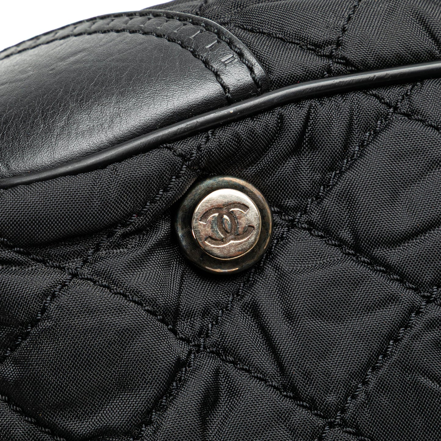 Chanel Paris New York Quilted Nylon Duffle Handbag Black
