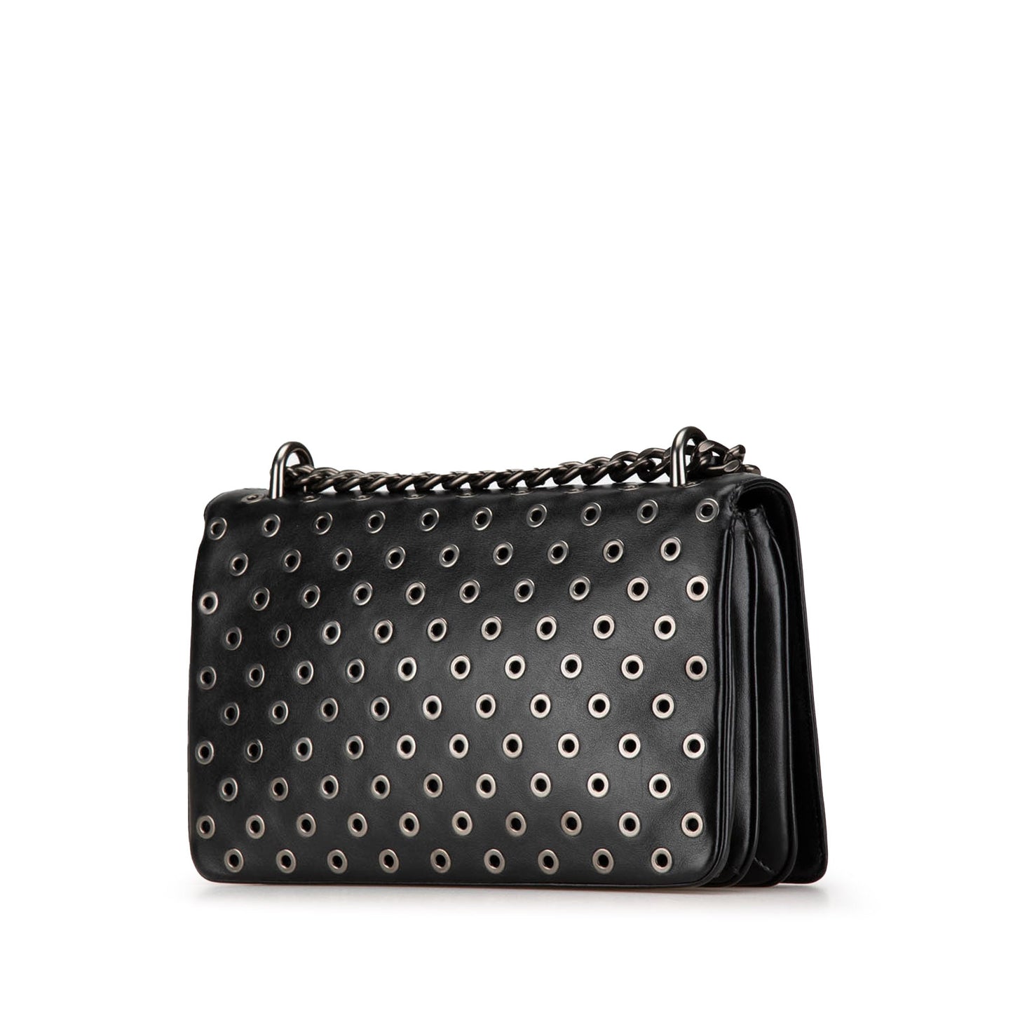 Prada Soft Calf Grommet Lock Flap Chain Shoulder Bag Black