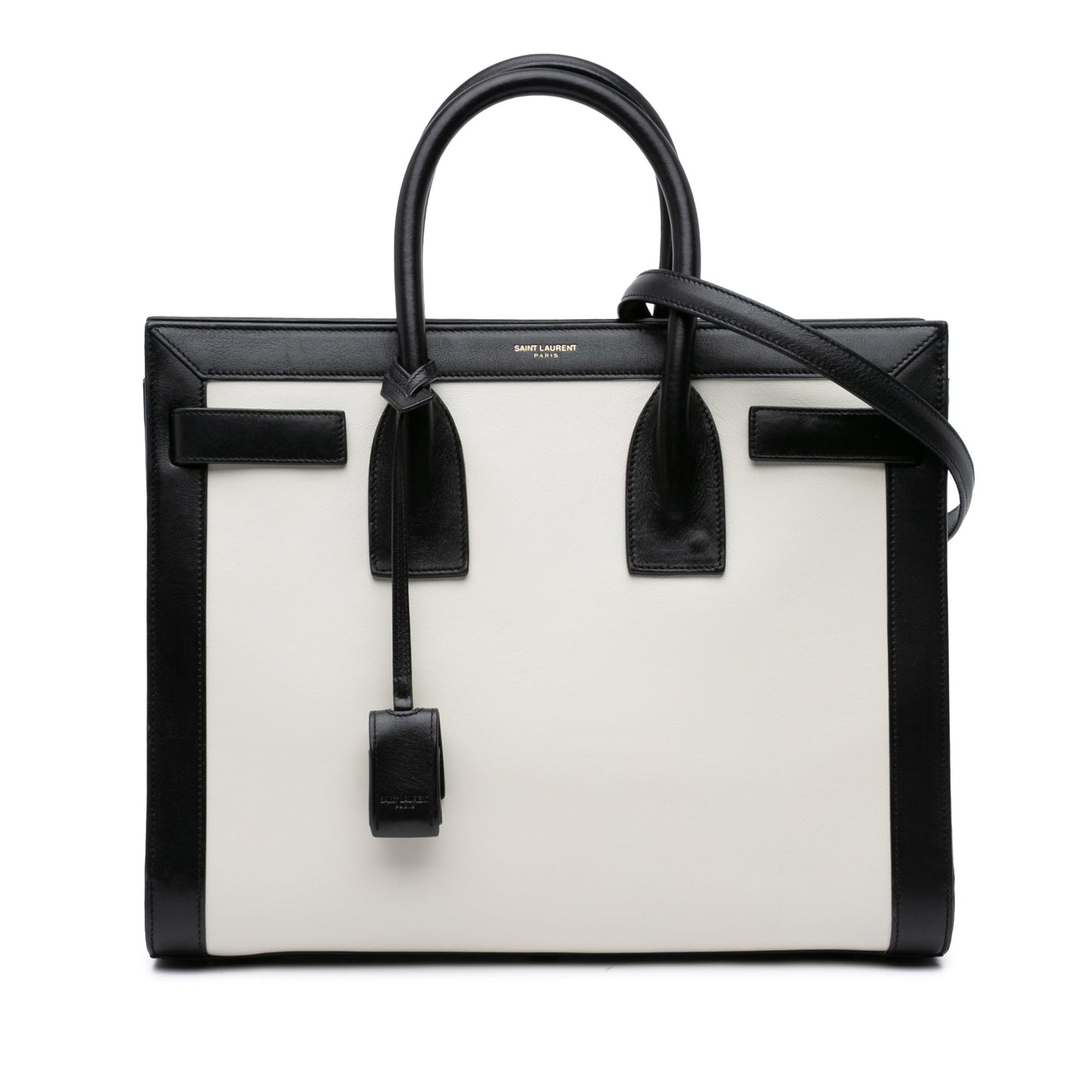 Saint Laurent Small Bicolor Leather Sac de Jour Satchel White