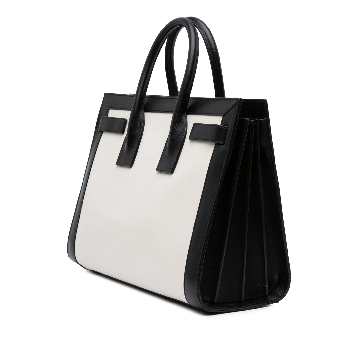 Saint Laurent Small Bicolor Leather Sac de Jour Satchel White