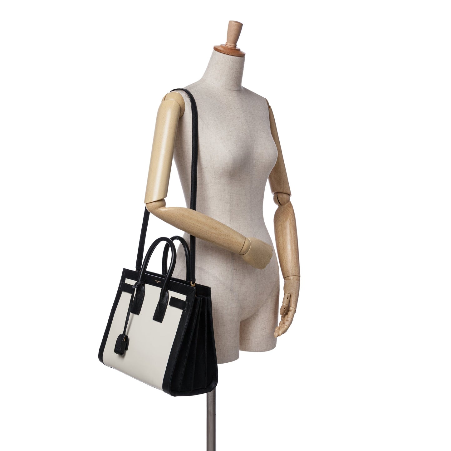 Saint Laurent Small Bicolor Leather Sac de Jour Satchel White