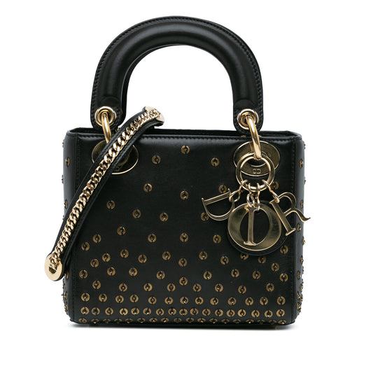 Dior Mini Calfskin Embellished Lady Dior Black