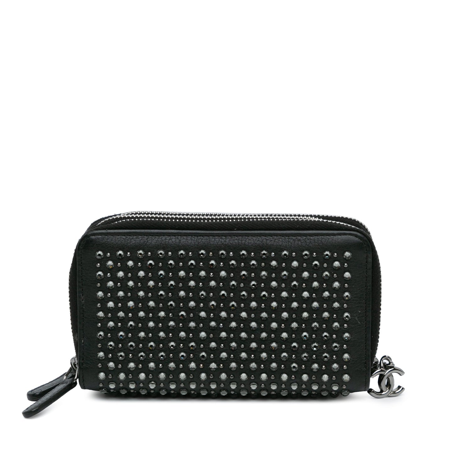 Chanel Bull Leather Studded Zip Wallet Black