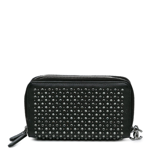 Chanel Bull Leather Studded Zip Wallet Black